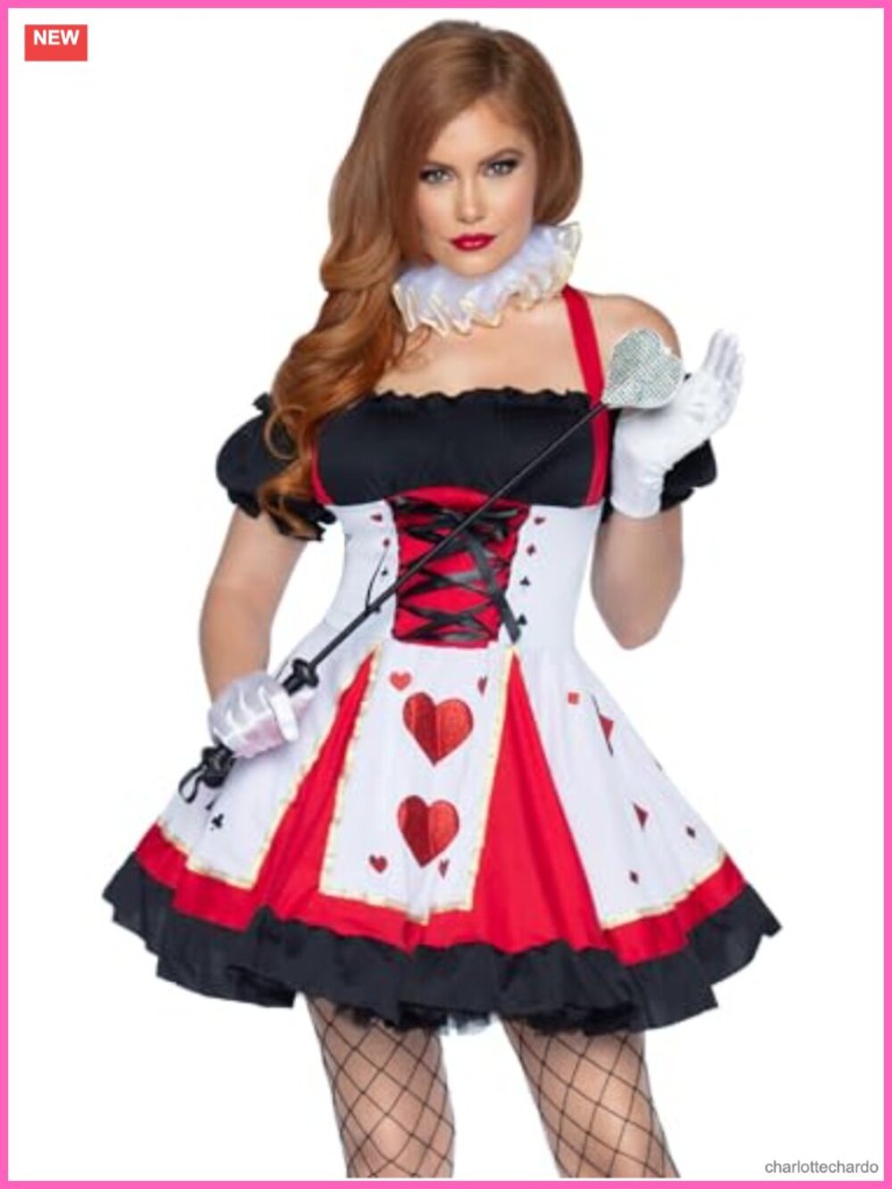 Playing Card Queen of Hearts Costume Dress Neck Piece Corset Lace